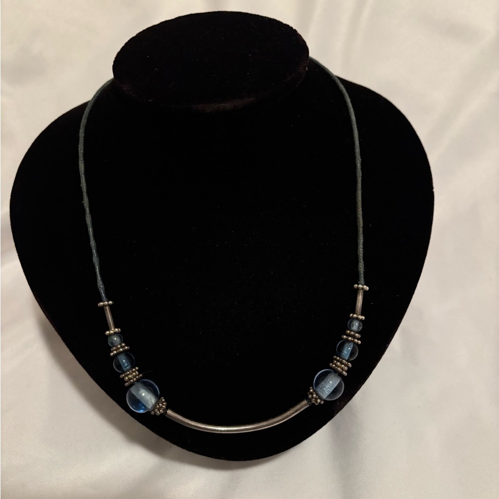 Blue beaded silver necklace